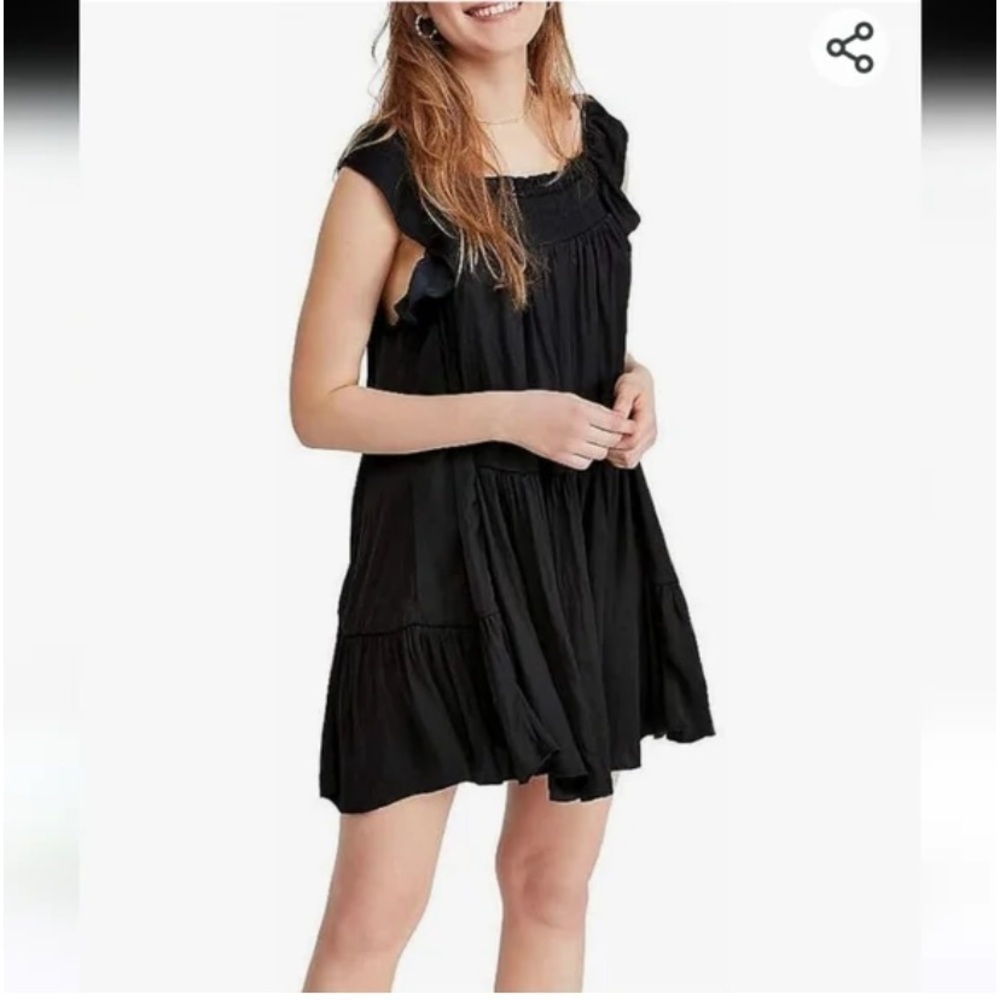 Free People Intimately Smocked Black Satin Want Your Love Mini Dress Large - Picture 3 of 15